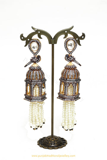 Gold Finished AD Jhumki Earrings by PTJ